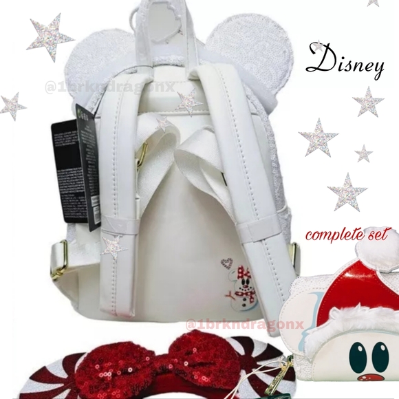 NWT Mickey Mouse Christmas Snowman Backpack Set Ears Wallet Bag Combo Disney - Picture 8 of 16